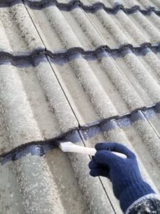 屋根の刷毛作業